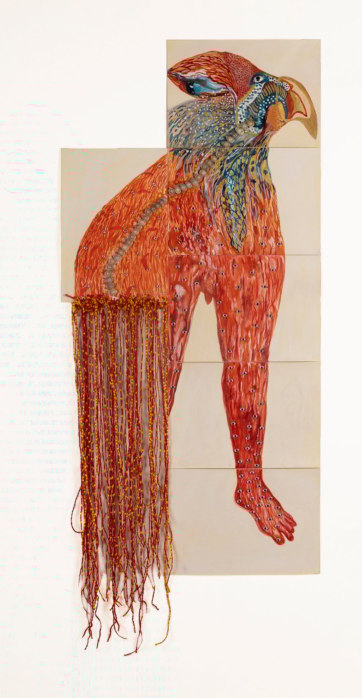 The Ancient Dream 2 is made up of acrylic ink, acrylic, stone eyes, cowries shell, threads on 100 per cent cotton and Fabriano paper